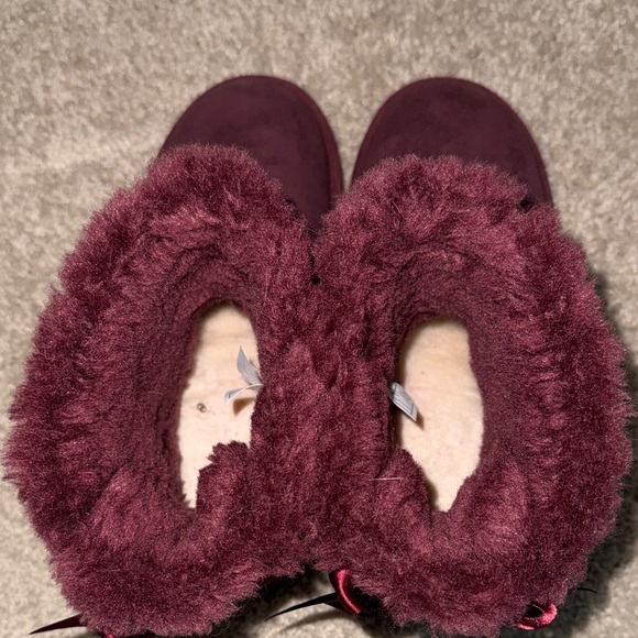 Burgundy Shimmer UGG Boots with Bow - Picture 4 of 6